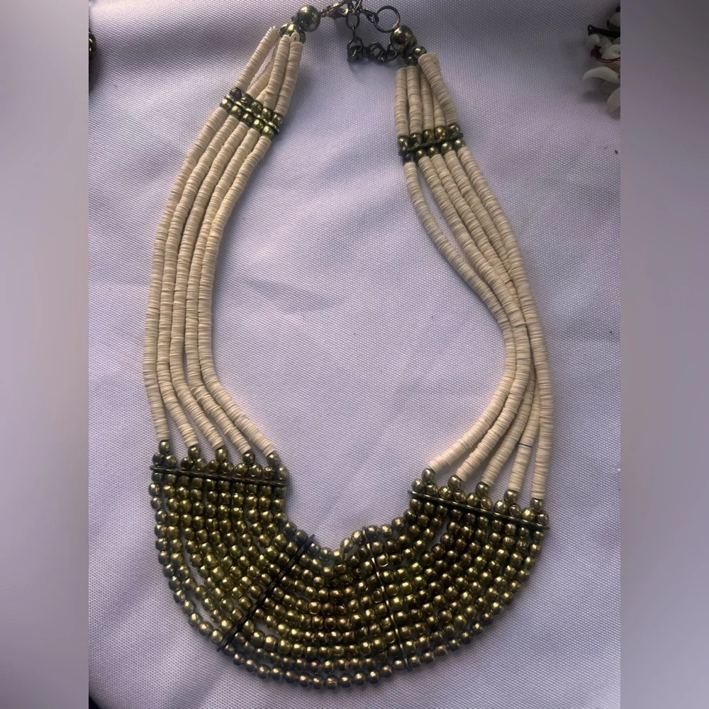 Unique MultiStrand beaded tribal ivory handmade Necklace